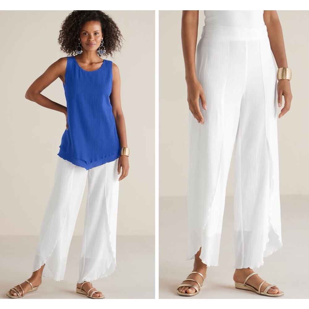 NWT Soft Surroundings Size 2X Icon Wisteria Siesta Key Gauze Pants White Pull On